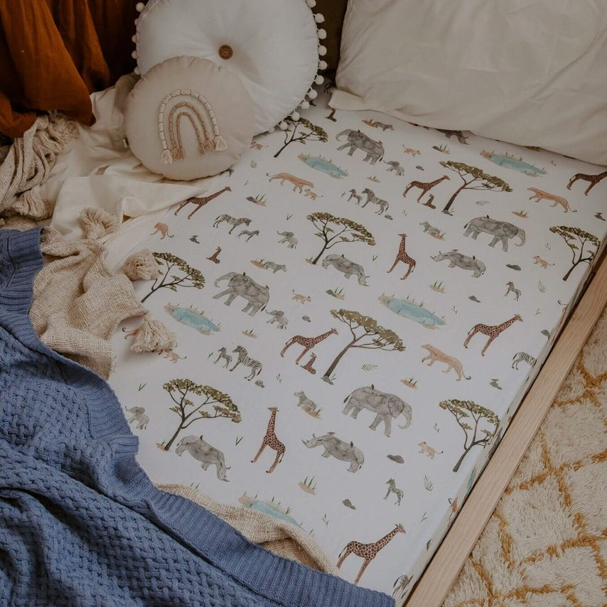 Snuggle Hunny Cot Sheet- Safari