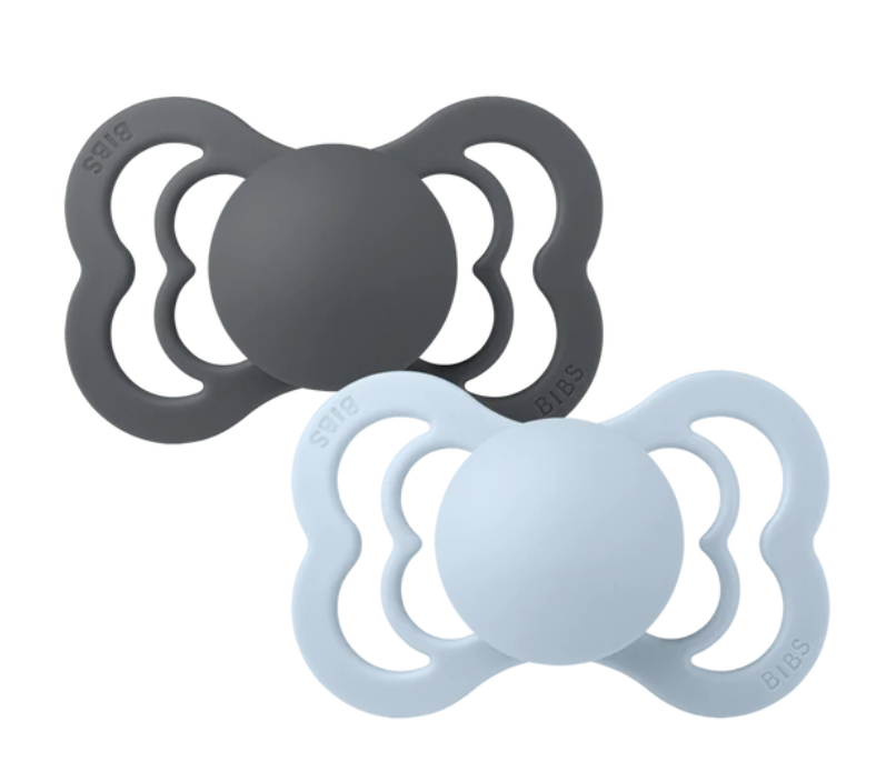 BIBS Pacifiers - Supreme - Iron/Baby Blue