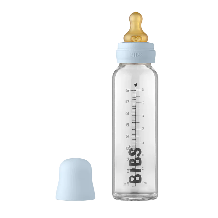 Bibs Baby 225ml Glass Bottle - Baby Blue