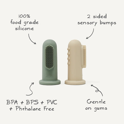 Mushie Finger Toothbrush - Cambridge Blue/Shifting Sand
